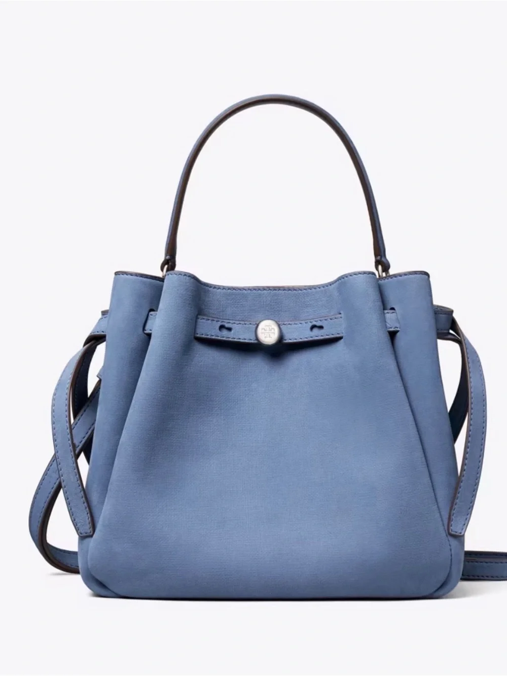 🔵 NWT STILL IN FACTORY WRAPPING Blue Leather Bucket Tote Bag By Tory Burch 🔵